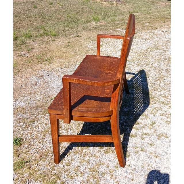 Antique Quartersawn Oak Court House Bench Bl Marble Chair Co Bedford Ohio 1920 For Sale - Image 9 of 14