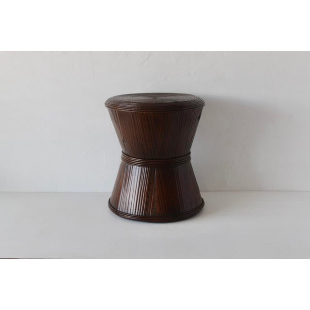 Vintage Sculptural Dark Bamboo Rattan Hourglass Bowtie Pedestal Table For Sale - Image 13 of 15