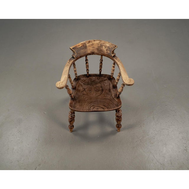 Antique English Elm Wood Captains Chair, 1890s For Sale - Image 12 of 18