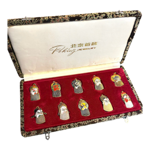 Peking Chinese Enamel Cloisonne' Opera Mask Pendants in Box Set of 10