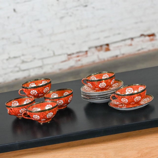 Mid-20th Century Oriental Chinese Red & Gold Hand Painted Porcelain Tea Set Made in Japan For Sale - Image 9 of 12