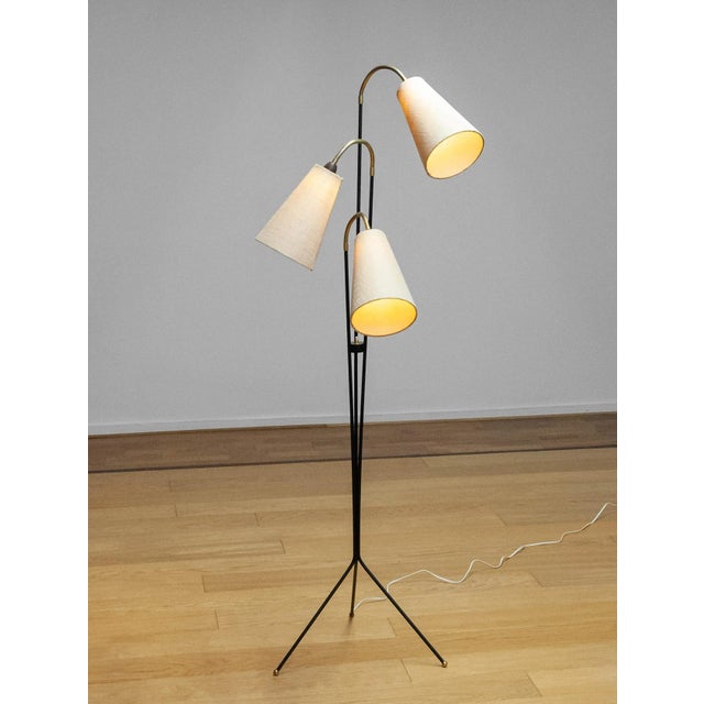 Swedish Floor Lamp with Jute Fabric Shades by Svend Aage Holm-Sørensen, 1950s For Sale - Image 3 of 10