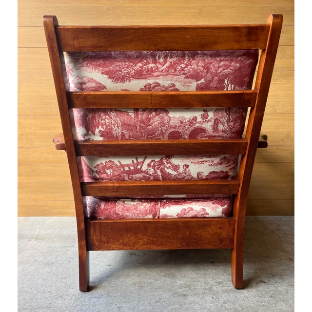 1930s Late Art Deco His and Hers Paddle Arm Lounge Chairs With Toile Uphostery- Set of 2 For Sale - Image 9 of 12