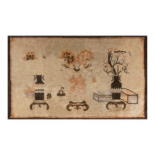 Pretty Camel Background With Figurative-Floral Pattern Antique Chinese Baotou Scholars Rug For Sale