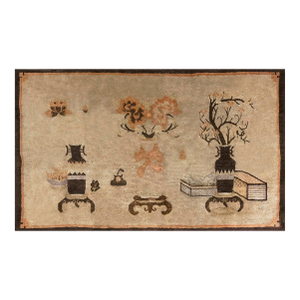 Pretty Camel Background With Figurative-Floral Pattern Antique Chinese Baotou Scholars Rug
