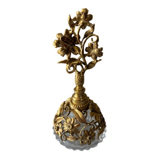 Mid-Century Hollywood Regency Matson 24k Gold-Plated Floral Perfume Bottle For Sale