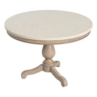 Danielle 44 in. W Round Marble and Wood Pedestal Dining Table, Sandalwood Beige For Sale