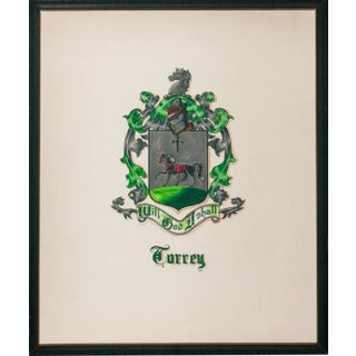 Turrey Family Armorial Coat-Of-Arms Framed Gouache Painting For Sale