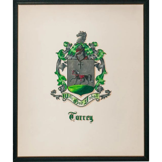 Turrey Family Armorial Coat-Of-Arms Framed Gouache Painting For Sale