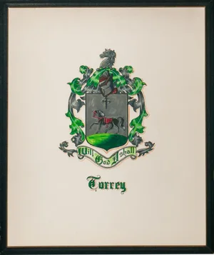 Turrey Family Armorial Coat-Of-Arms Framed Gouache Painting