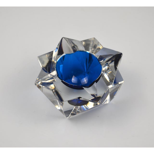 Faceted Crystal Ashtray with Blue Center from Saint Louis, France, 1970s For Sale - Image 6 of 13