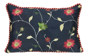 18th Century Black Antique Silk Dupion Floral Embroidered Lumbar Pillow