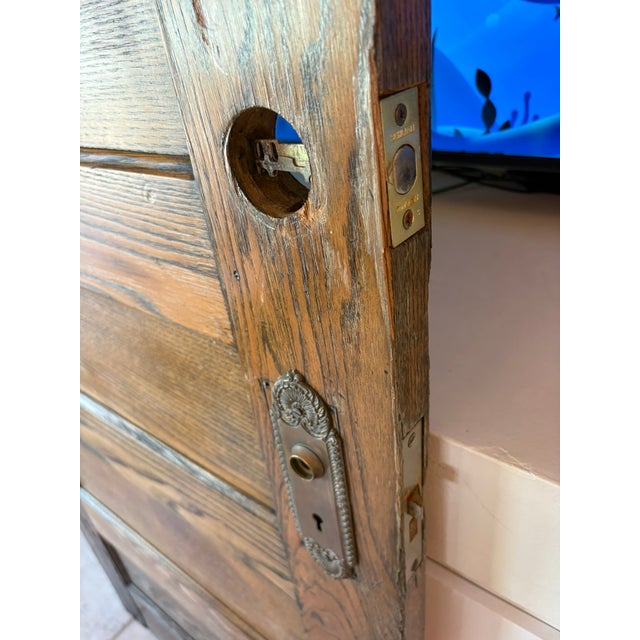 Antique Solid Oak Five Panel Interior Door Architectural Salvage For Sale - Image 4 of 11