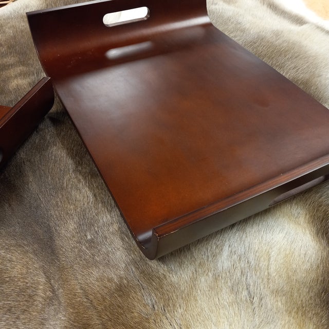 Wood Vintage Mid Century Mahogany Stained Solid Wood Sleigh Tray For Sale - Image 7 of 12