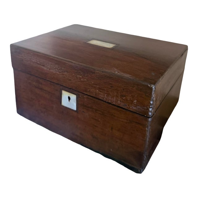 Antique Mahogany Writing Box, Victorian Document Box, Mother of Pearl Inlay, English Jewelry Box With Secret Drawer For Sale