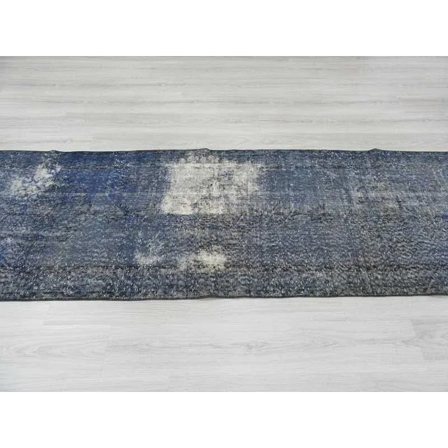 Vintage Turkish Blue Overdyed Runner Rug - 2′11″ × 12′ For Sale - Image 4 of 6