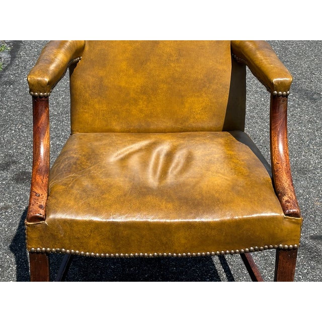 Very Fine 19th C. Georgian Style Leather Arm Chair in Ochre / Mustard / Green For Sale - Image 16 of 18