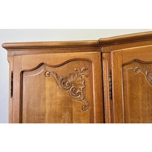 Vintage French Louis XVI Style Carved Oak 4-Door Armoire For Sale - Image 4 of 13