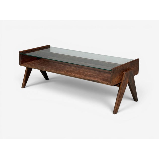 Mid-Century Modern Pierre Jeanneret, Coffee Table, Teak, Glass, Chandigarh, India, 1960s For Sale - Image 3 of 11
