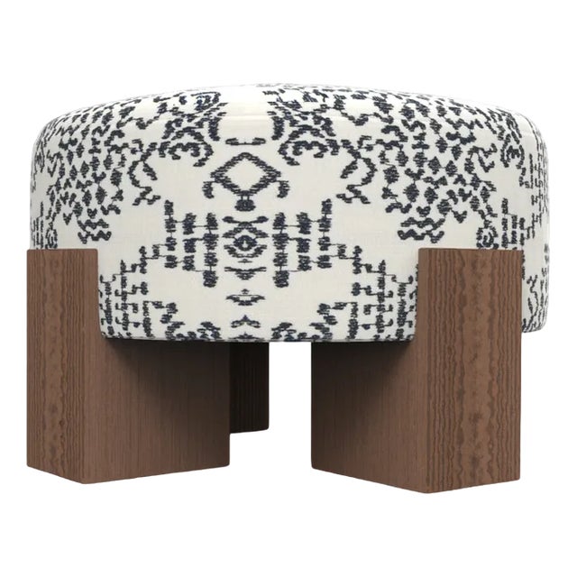 Cassette Pouf in Outside Kolymbetra Blue Fabric and Smoked Oak by Alter Ego for Collector For Sale