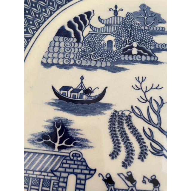 Japanese Vintage Albert Kessler & Company Hand-Painted Blue & White Porcelain Japanese Oval Platter For Sale - Image 3 of 7