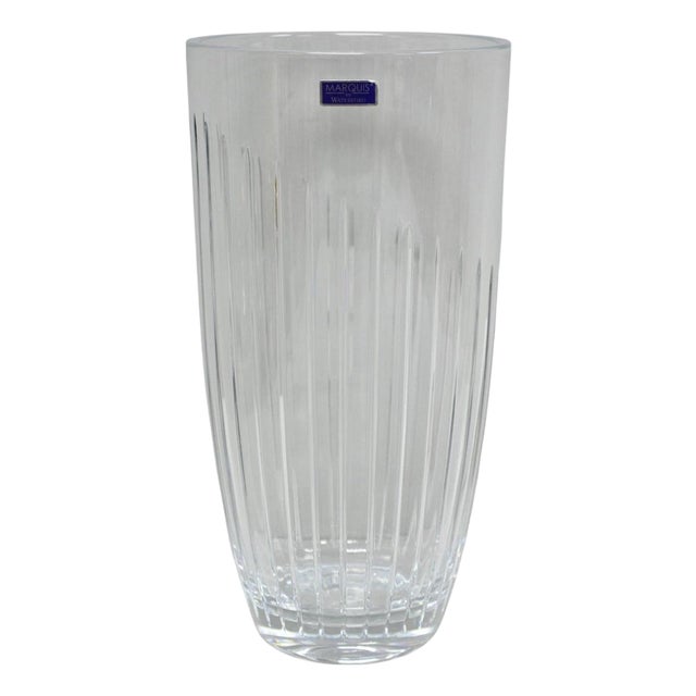 Late 20th Century Marquis by Waterford 12" Tall Etched Round Lead Crystal Glass Flower Vase For Sale