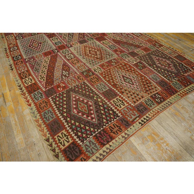 1890s Multicolor Antique Tribal Geometric Turkish Oushak Kilim Sivas Carpet Rug For Sale In New York - Image 6 of 8