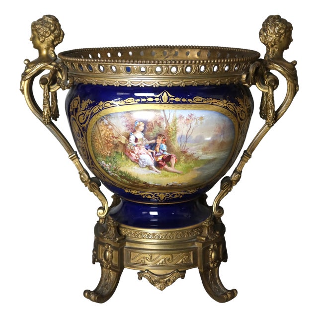 Large Sèvres Bowl Mounted in Bronze, 1800s For Sale