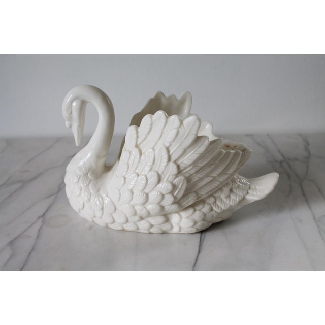 Vintage white porcelain swan planter. No maker mark. Minor age wear. No chips or cracks.