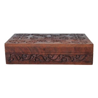 Vintage Anglo Indian Rectangular Carved Wood Trinket Box For Sale