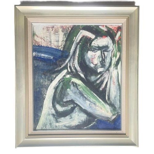 Takashi Kaburagi, Study for a Woman Seated in a Blue Chair, Oil on Canvas For Sale - Image 9 of 9