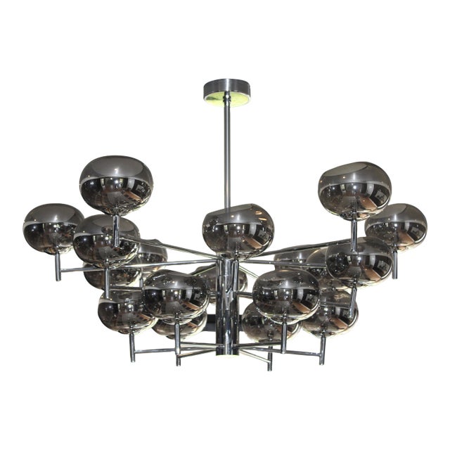 Donghia Renaldo 18-Arm Chandelier Grey Glass Globes Polished Chrome Finish For Sale