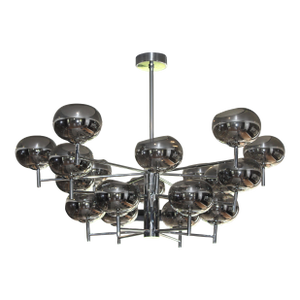 Donghia Renaldo 18-Arm Chandelier Grey Glass Globes Polished Chrome Finish