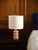 Pamela pm table lamp in solid beech with lacquer and aj linen by popus editions. Dimensions: ø 29.5 x h 48.5 cm....