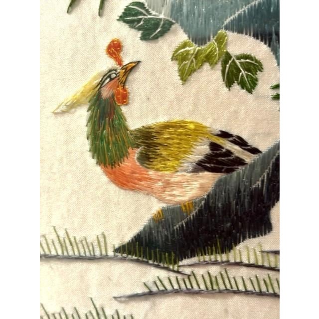 Mid 20th Century Vintage Chinese Silk Hand Embroidery in a Custom Gilt Bamboo Wood Frame For Sale - Image 5 of 12