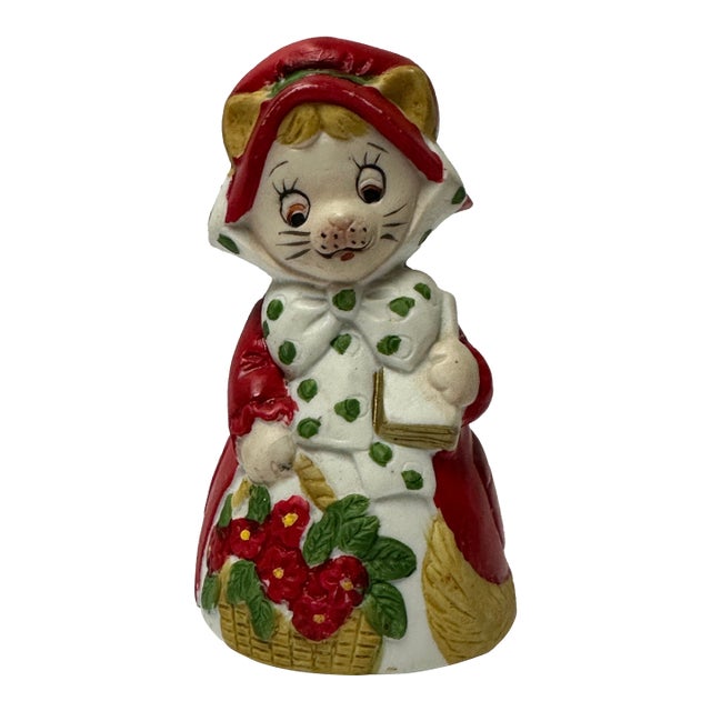 Vintage 1980s Porcelain Christmas Cat/Kitten Bell For Sale