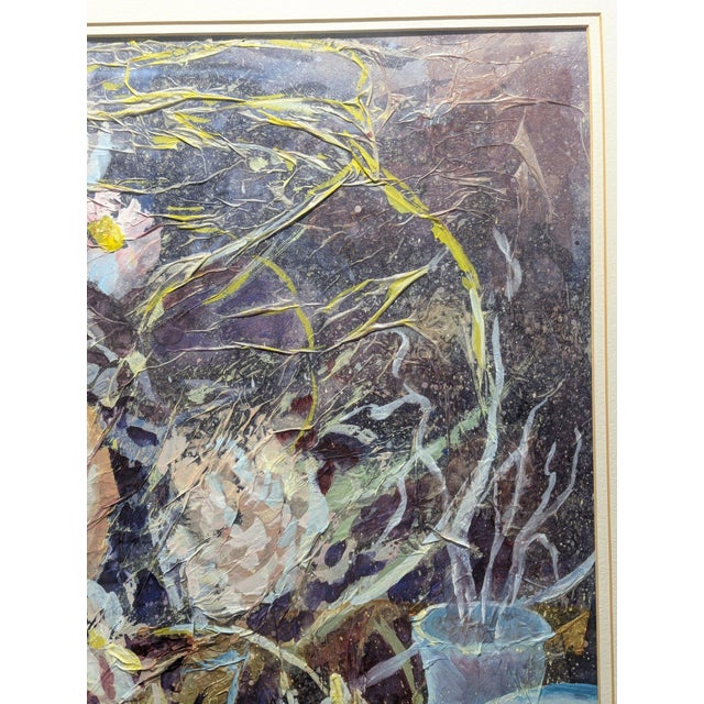 Late 20th Century Original Athy Mixed Media Decoupage Still Life Floral Painting For Sale - Image 12 of 15