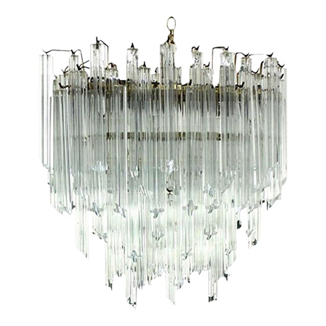 Camer Mid-Century Modern Murano Chandelier Glass Prisms Light Fixture For Sale