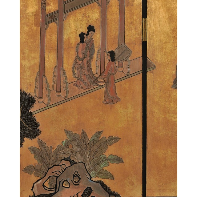 Chinese Export Eight-Panel Coromandel Screen Gilt Pavilion 10 Ft For Sale - Image 12 of 18