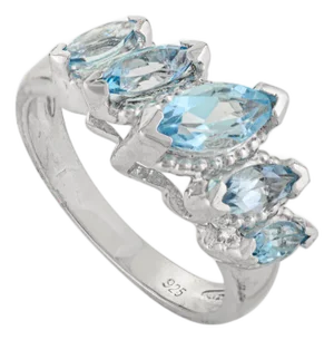Elegant Five-Stone Marquise Cut Topaz Ring in Solid 925 Silver - Size 7