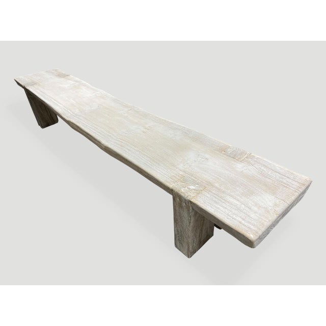 Ivory Andrianna Shamaris Bleached Teak Wood Long Bench For Sale - Image 8 of 18