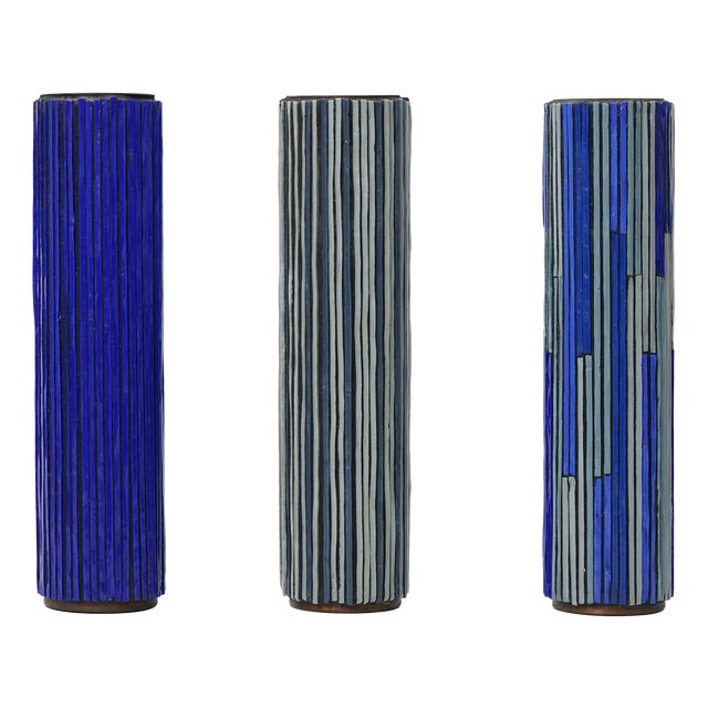 Mid-Century Modern Red Mosaic Pottery Vase from Ritter, 1960s, Set of 3 For Sale