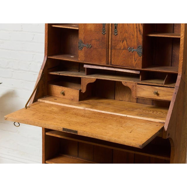 Early 20th Century Rare Antique Arts and Crafts Style Oak Secretary Bookcase For Sale - Image 5 of 12