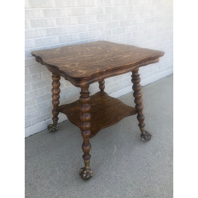 Antique Tiger Oak Parlor Side Table With Brass Claw Feet Chairish