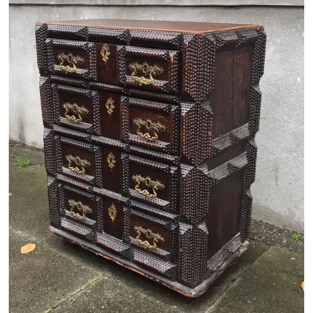 Antique Hand Carved Tramp Art Chest of Drawers, 1903 For Sale - Image 4 of 6