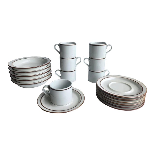 Vintage Dansk Bistro Christianshavn Brown Cups, Saucers, Rimmed Bowls, 19 Pieces For Sale