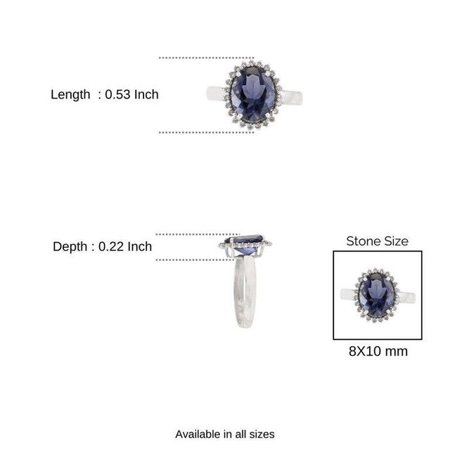 Antique Iolite Halo Ring With Diamond Accents in 925 Sterling Silver - Size 8.5 For Sale - Image 9 of 11