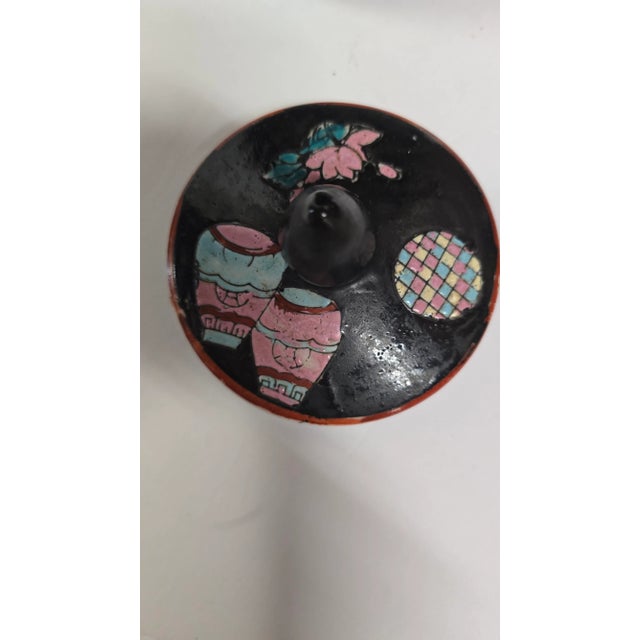 Vintage Famille Noire Ginger Jar With Vibrant Colored Designs For Sale In New York - Image 6 of 11