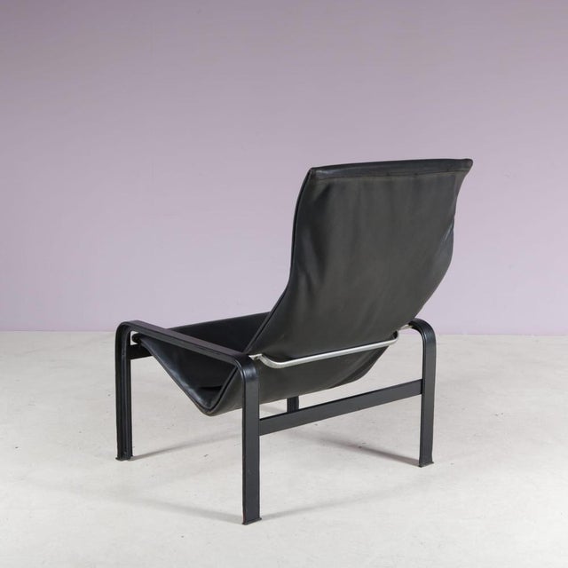 Black Black Leather Lounge Chair by Jacques Toussaint & Patrizia Angeloni for Matteo Grassi, Italy, 1980s For Sale - Image 8 of 11