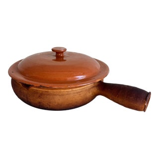Vintage Vallauris Am French Glazed Terracotta Lidded Casserole Pot With Handle For Sale